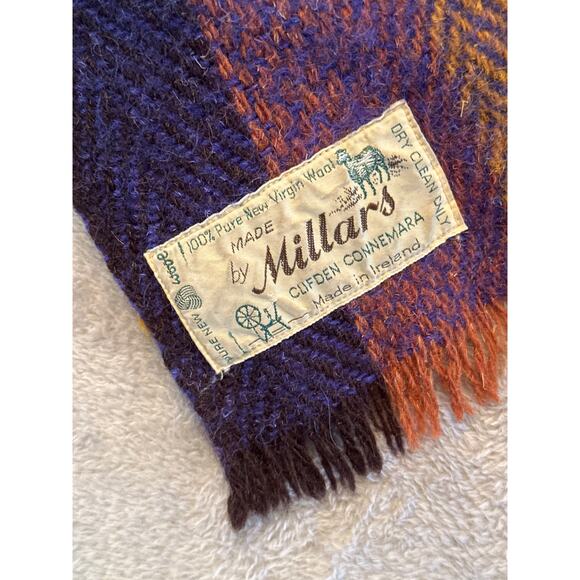 VTG Millars made in Ireland 100% Virgin Wool Striped Throw Blanket 83”x65” - Picture 2 of 8